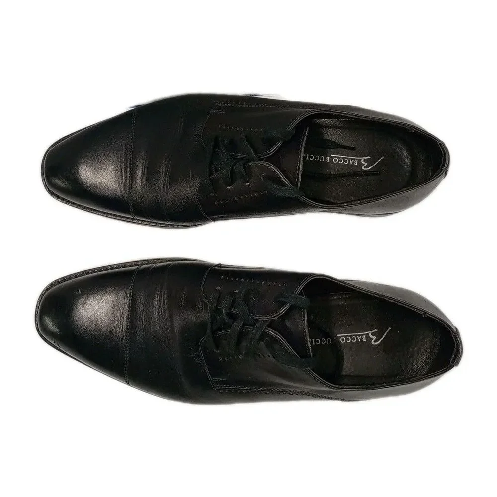 Bacco Bucci Men's 10.5 Nacho Black Leather Lace-Up Oxfords Shoes Premium